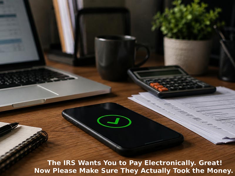 Header image for The IRS Wants You to Pay Electronically. Great! Now Please Make Sure They Actually Took the Money. article post